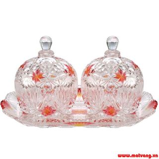 Combo 2 thố mứt thủy tinh màu 1 dĩa
