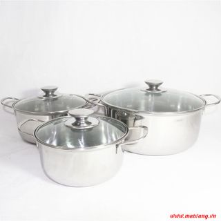 Bộ nồi inox 3 cái nắp kiếng