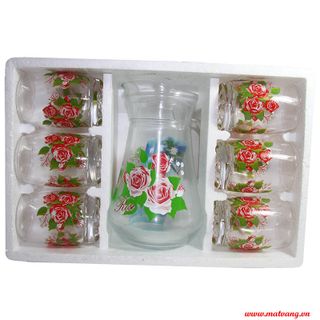 Bộ bình ly 7 cái hoa văn