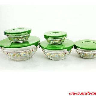 Thố thủy tinh 5 cái hoa văn