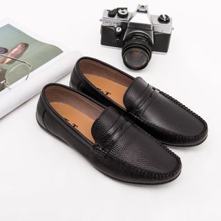 GIÀY LƯỜI GIÀY MỌI NAM DA BÒ SẦN QUAI NGANG 3511SAN MÀU ĐEN