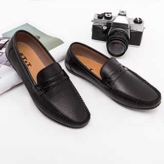 GIÀY LƯỜI GIÀY MỌI NAM DA BÒ SẦN QUAI NGANG 3511SAN MÀU ĐEN