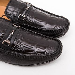 GIÀY LƯỜI GIÀY MỌI NAM DA BÒ VÂN CÁ SẤU DA VIỆT MÀU NÂU ĐEN