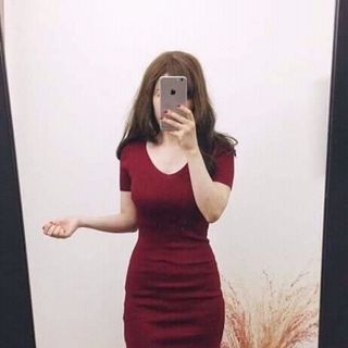 Đầm Body Cổ Tim Len Tăm Thun Gân co giãn tốt
