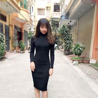 Đầm Body Cổ Lọ Len Tăm Thun Gân Siêu Co Giãn