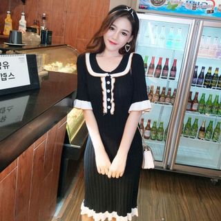 - ĐẦM LEN PHỐI BÈO NƠ MS11936-T250