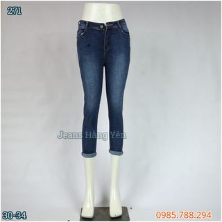Quần Jean Nữ 9 Tấc Lưng Cao Kiểu Trơn Lật Lai Wax Size 30-34 Ms 271