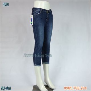 Quần Jean Nữ 9 Tấc Lưng Cao Kiểu Trơn Lật Lai Wax Size 30-34 Ms 271