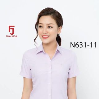 Áo Sơ Mi Ngắn Tay Thái Hòa N631-11 Tím Sọc Caro giá sỉ