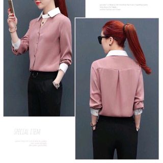 ÁO SƠ MI CỔ TRỤ XẺ V