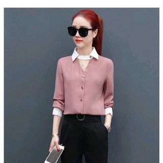 ÁO SƠ MI CỔ TRỤ XẺ V