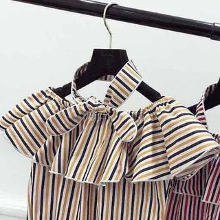 Áo trễ vai sọc bèo dây cột cổ