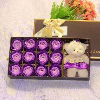 Hoa Hồng 3D Sáp 12 Bông Kèm Gấu Sweet Love ( đủ màu )