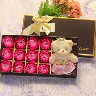 Hoa Hồng 3D Sáp 12 Bông Kèm Gấu Sweet Love ( đủ màu )