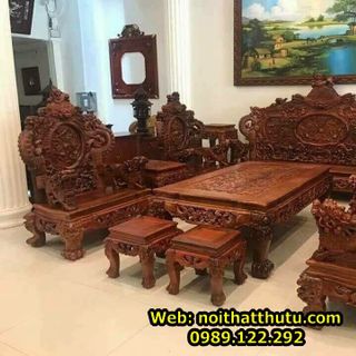Bộ Bàn Ghế Rồng Đỉnh Gỗ Hương Đỏ Gồm 12 Món