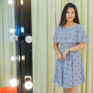 Đầm Xoè Họa Tiết Thắt Nơ Ở Lưng