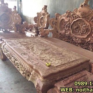 Bộ Bàn Ghế Rồng Đỉnh Gỗ Hương Đỏ Gồm 12 Món