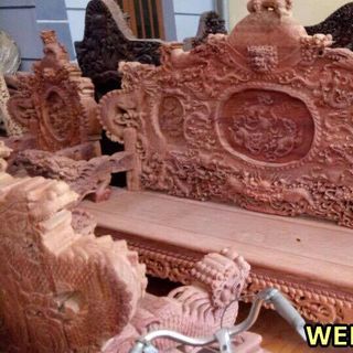 Bộ Bàn Ghế Rồng Đỉnh Gỗ Hương Đỏ Gồm 12 Món