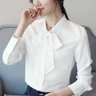 ÁO TAY DÀI PHỐI NÚT CỔ CỘT NƠ - mã SSL1219