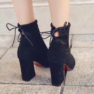 giày bot nữ gót vuông cột nơ