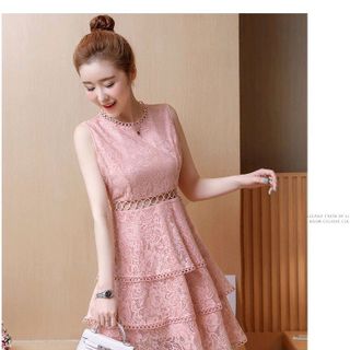 ĐẦM XÒE HỌA TIẾT REN HỞ EO NỮ TÍNH