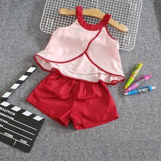 Set bé gái áo dây quần xi cotton