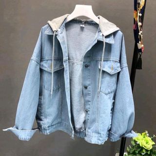 áo khoác jeans bò thời trang UniSex Nam nữ nón đen trắng xám