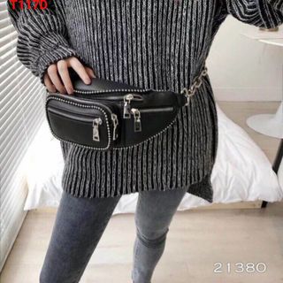 Túi đeo bao tử nam nữ đính viền bi
