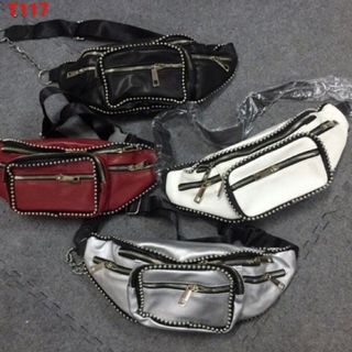 Túi đeo bao tử nam nữ đính viền bi