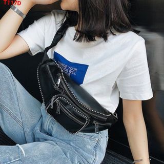 Túi đeo bao tử nam nữ đính viền bi