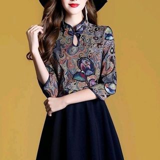 ĐẦM XÒE CỔ TÀU IN HỌA TIẾT