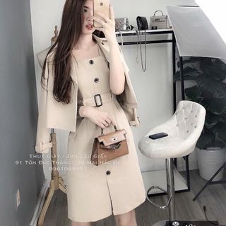 ĐẦM XÒE NÚT KÈM ÁO KHOÁC VEST giá sỉ