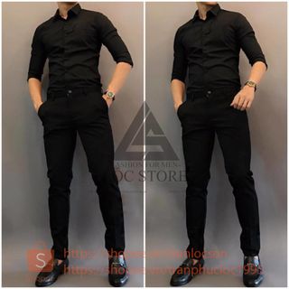 Áo sơmi màu đen body hàn quốc