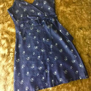 Đầm Jean cotton hoạ tiết phối nơ