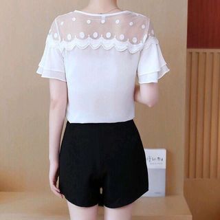 ÁO TƠ GÂN PHỐI REN BI GỢN SÓNG ADV-0447