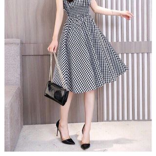 ĐẦM XOÈ CARO CÁNH DƠI BO THUN