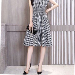 ĐẦM XOÈ CARO CÁNH DƠI BO THUN