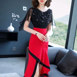 ĐẦM ĐUÔI TAY VOAN ĐÍNH HẠT
