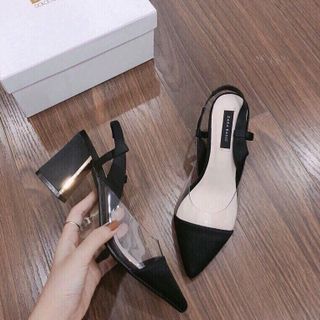 giày xanh đan góc vuông phối mica