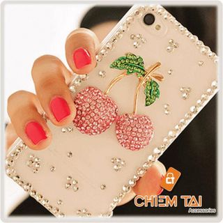 Ốp nhựa viền kim cương hình 2 trái Cherry iPhone 5 / iPhone 5S giá sỉ