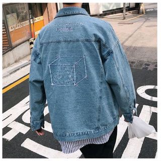 áo khoác jeans bò thời trang UniSex Nam nữ thêu xanh