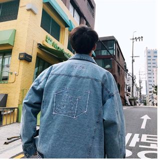áo khoác jeans bò thời trang UniSex Nam nữ thêu xanh
