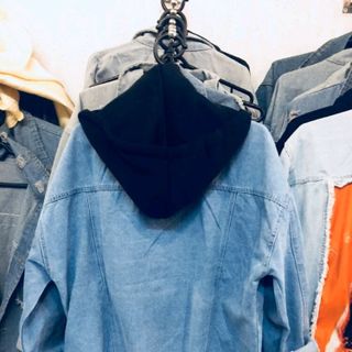 áo khoác jeans bò thời trang UniSex Nam nữ xanh nón đen