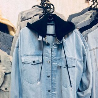 áo khoác jeans bò thời trang UniSex Nam nữ xanh nón đen