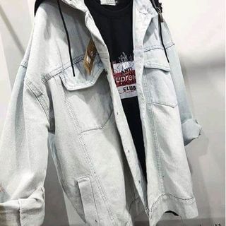 áo khoác jeans bò thời trang UniSex Nam nữ nón đen