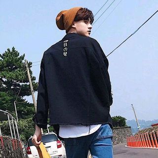 áo khoác jeans bò thời trang UniSex Nam nữ thêu chữ nhật