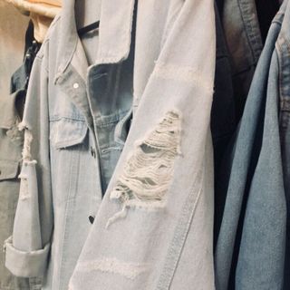 áo khoác jeans bò thời trang UniSex Nam nữ trắng rách