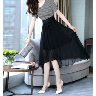 ĐẦM THUN SỌC PHỐI TÙNG VOAN