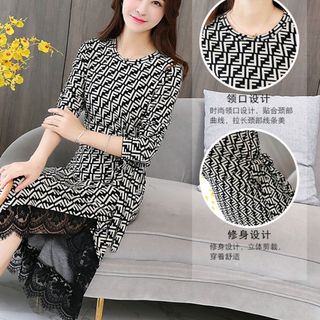 ĐẦM ÔM HỌA TIẾT CHỮ F XẺ TÀ PHỐI CHÂN REN