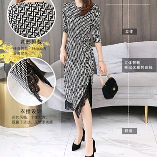 ĐẦM ÔM HỌA TIẾT CHỮ F XẺ TÀ PHỐI CHÂN REN